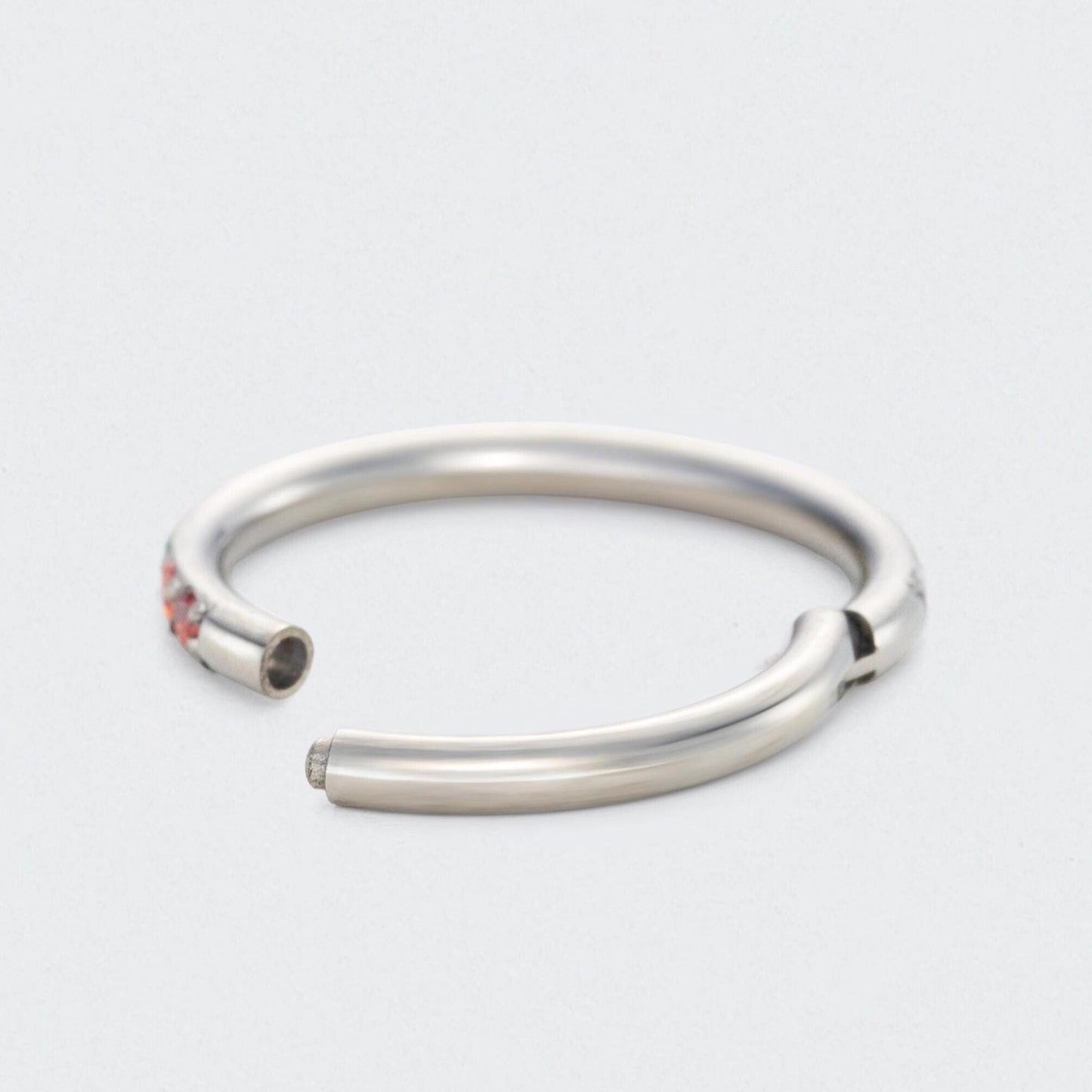 Rainbow CZ Side Facing Paved Hinged Segment Hoop Ring in Silver - Titanium