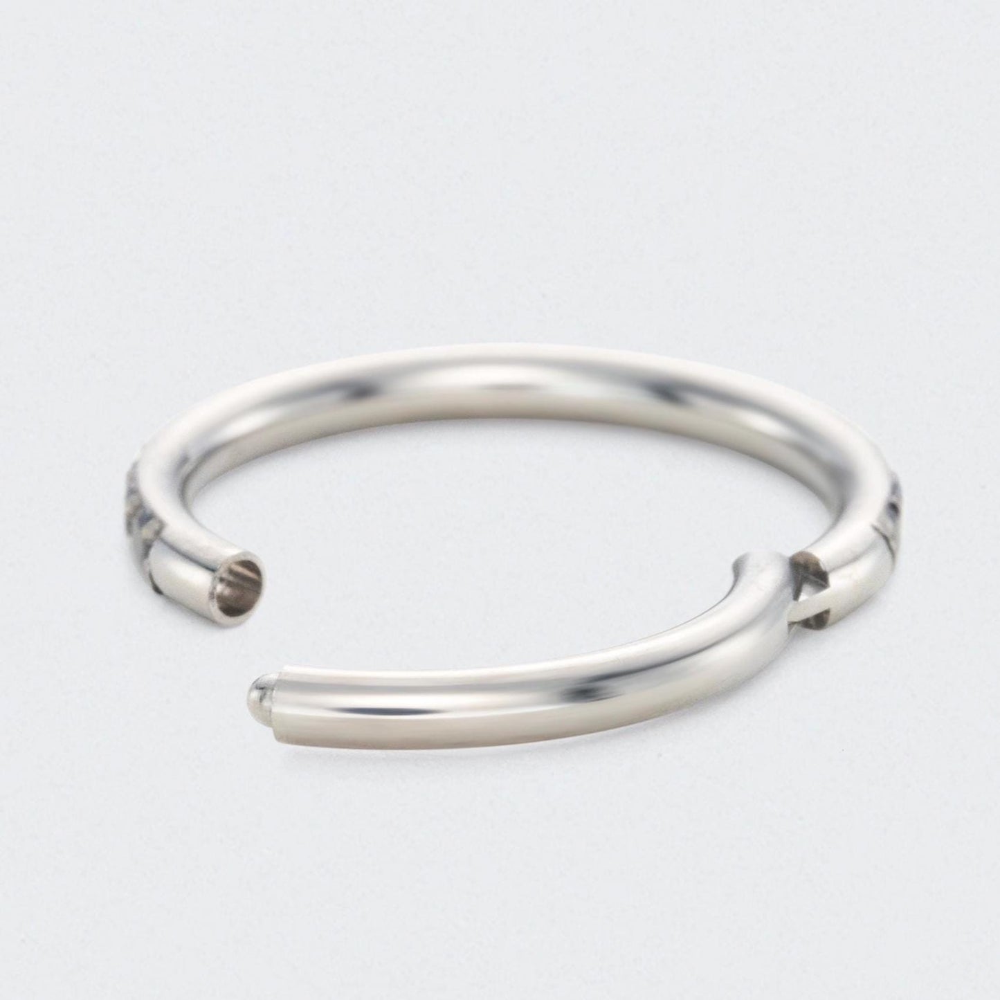 Black CZ Side Facing Paved Hinged Segment Hoop Ring in Silver - Titanium