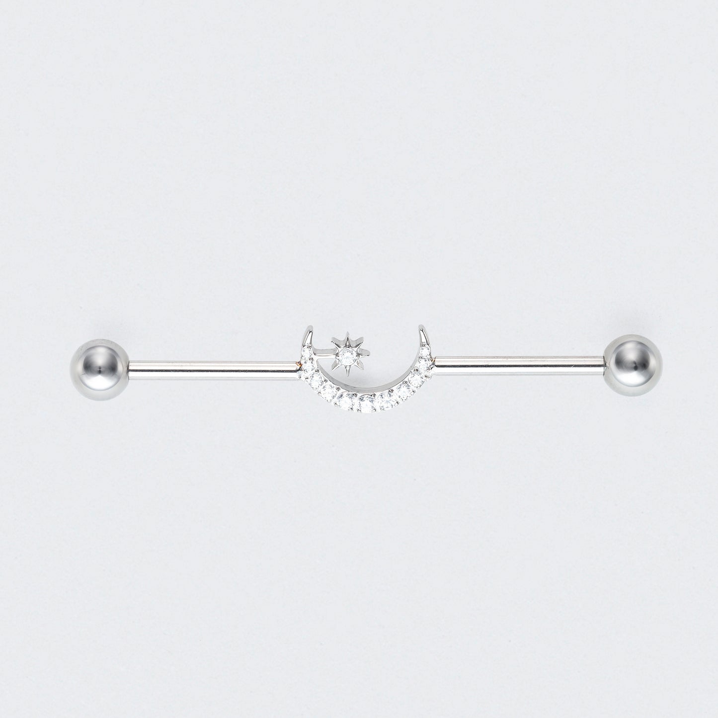 Crescent CZ Paved Pole Industrial Barbell in Silver - Titanium
