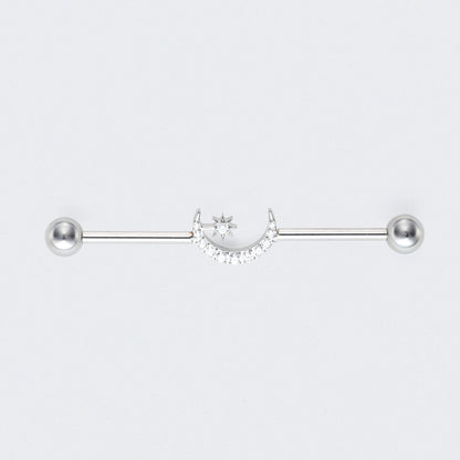 Crescent CZ Paved Pole Industrial Barbell in Silver - Titanium