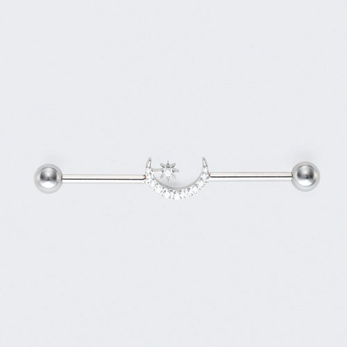 Crescent CZ Paved Pole Industrial Barbell in Silver - Titanium