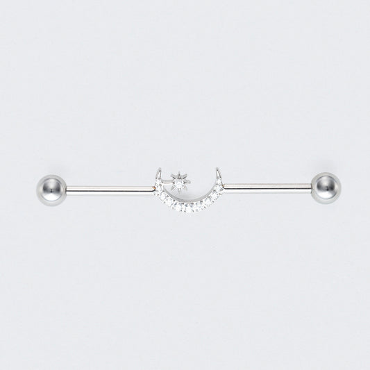 Crescent CZ Paved Pole Industrial Barbell in Silver - Titanium