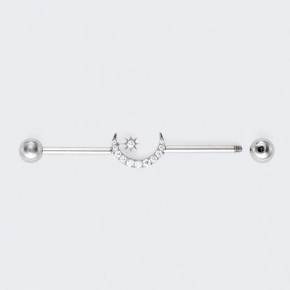 Crescent CZ Paved Pole Industrial Barbell in Silver - Titanium