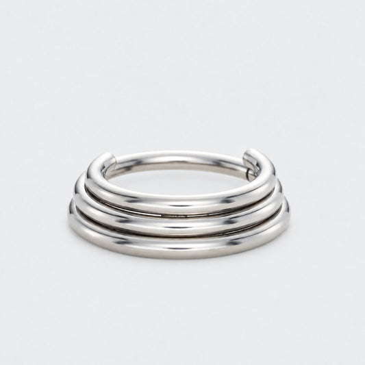 3 Tier Stacked Segment Hinged Clicker Ring in Silver - Titanium