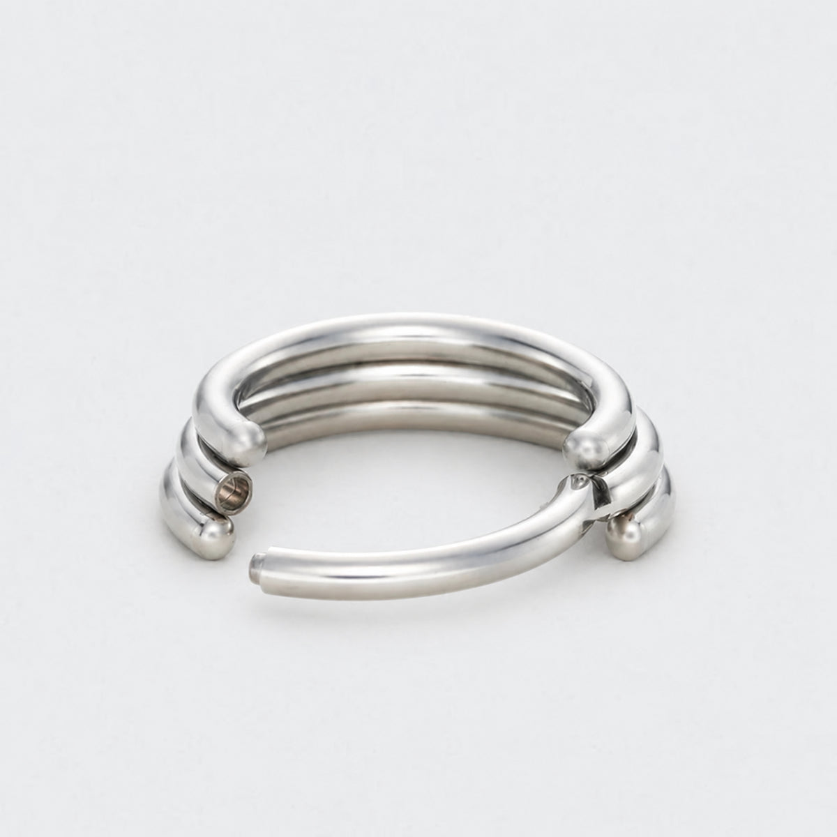3 Tier Stacked Segment Hinged Clicker Ring in Silver - Titanium
