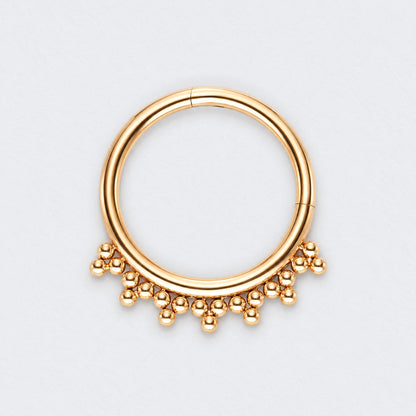 5 Tri-bead Clusters Hinged Segment Ring in Gold - Titanium