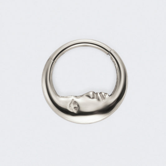 Crescent Moon Face High Polished Segment Ring in Silver - Titanium