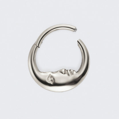 Crescent Moon Face High Polished Segment Ring in Silver - Titanium