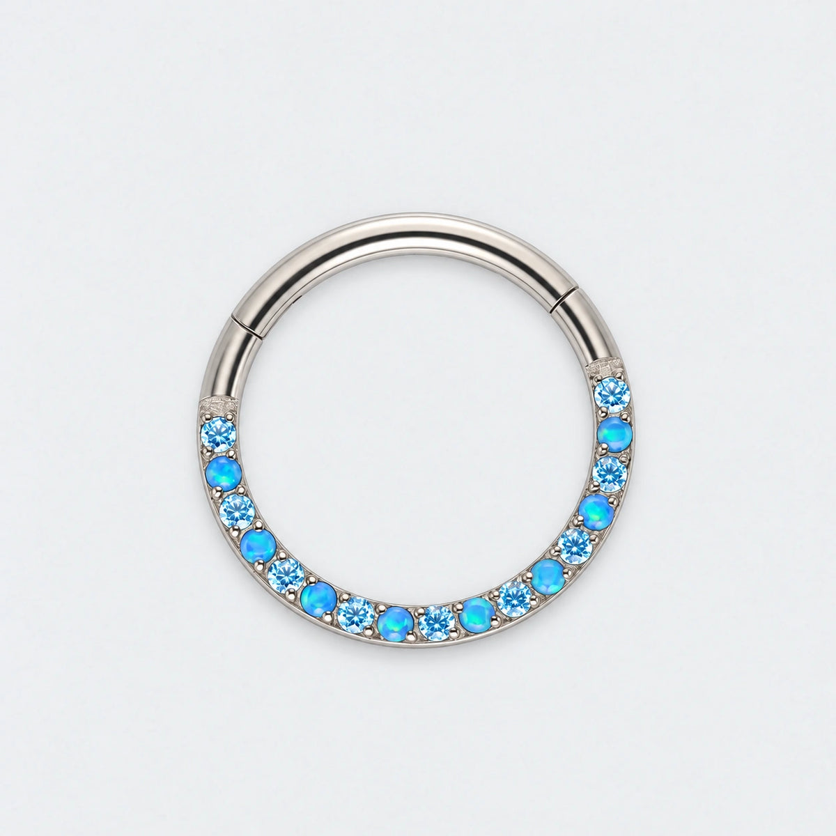 Aqua & Blue Opal Front Facing Segment Clicker Ring in Silver - Titanium