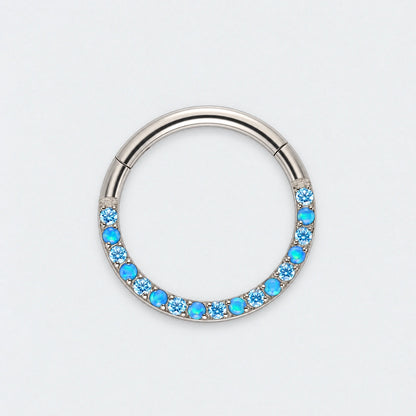 Aqua & Blue Opal Front Facing Segment Clicker Ring in Silver - Titanium