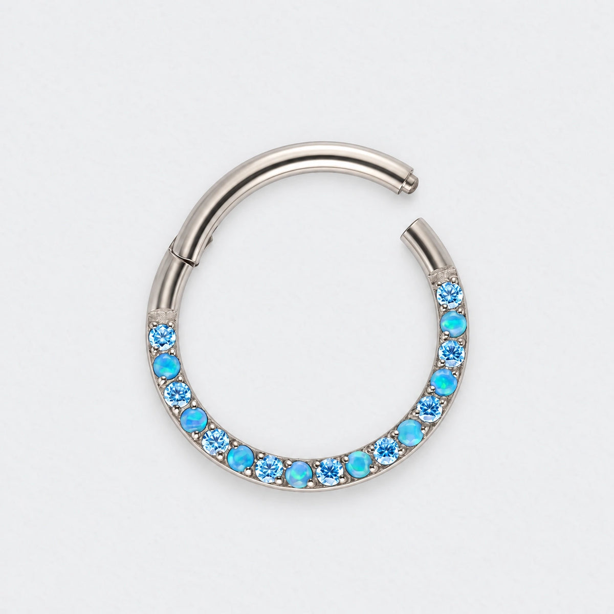Aqua & Blue Opal Front Facing Segment Clicker Ring in Silver - Titanium