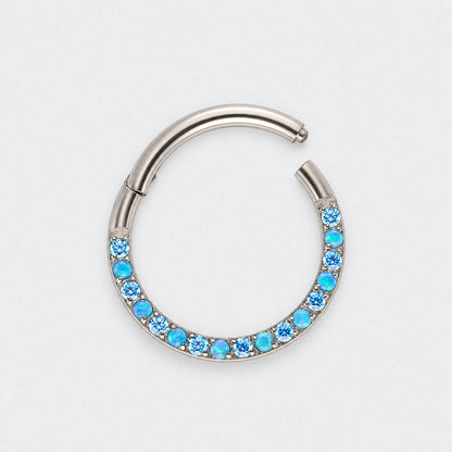 Aqua & Blue Opal Front Facing Segment Clicker Ring in Silver - Titanium