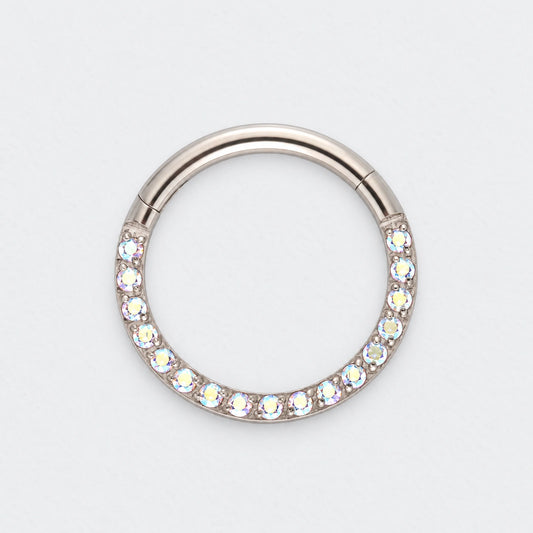 Aurora CZ Front Facing Segment Clicker Ring in Silver - Titanium