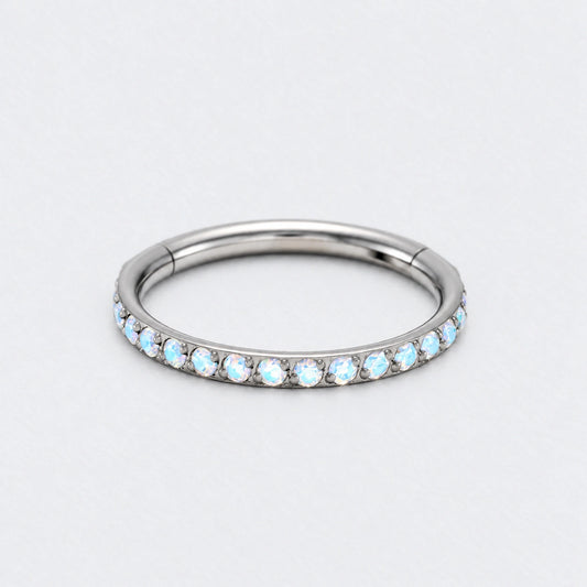 Aurora CZ Side Facing Paved Hinged Segment Hoop Ring in Silver - Titanium