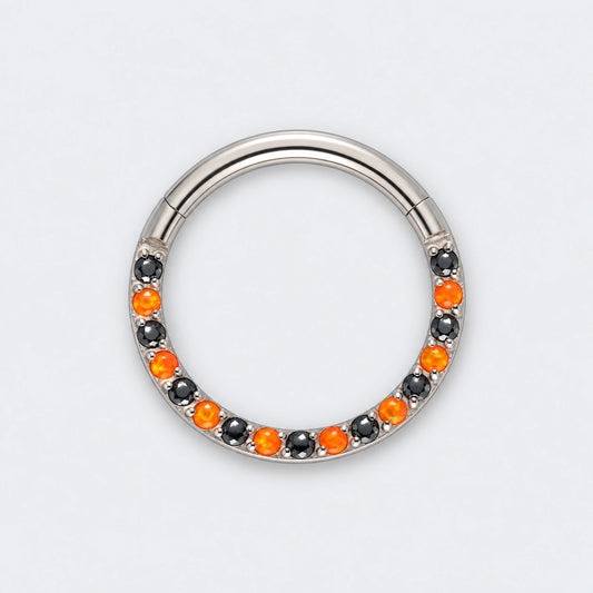 Black and Orange Front Facing Segment Clicker Ring in Silver - Titanium