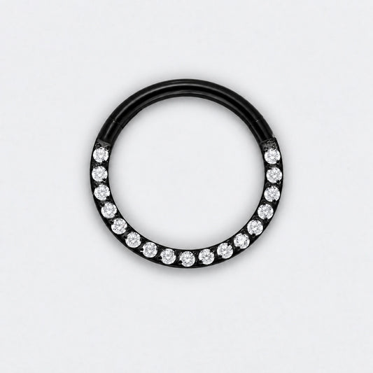 CZ Front Facing Segment Hinged Clicker Ring in Black - Titanium