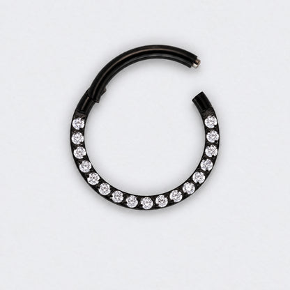 CZ Front Facing Segment Hinged Clicker Ring in Black - Titanium