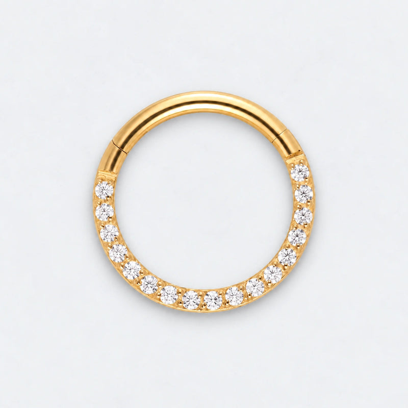 Gold titanium CZ hinged clicker ring