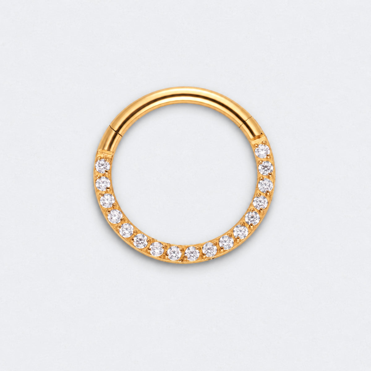 CZ Front Facing Segment Hinged Clicker Ring in Gold - Titanium