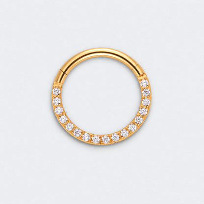 CZ Front Facing Segment Hinged Clicker Ring in Gold - Titanium