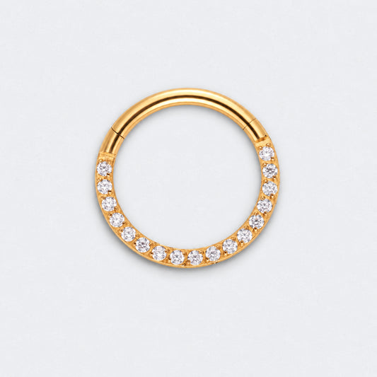 CZ Front Facing Segment Hinged Clicker Ring in Gold - Titanium
