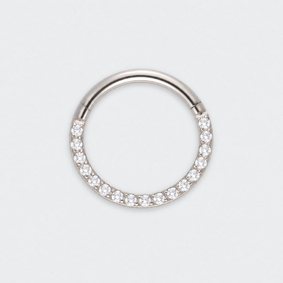 CZ Front Facing Segment Hinged Clicker Ring in Silver - Titanium