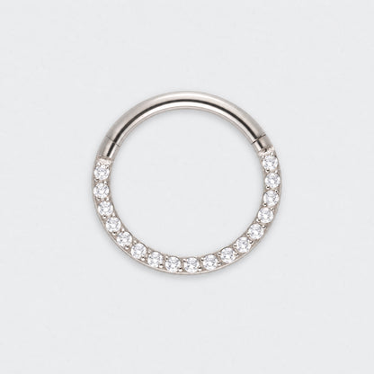 CZ Front Facing Segment Hinged Clicker Ring in Silver - Titanium