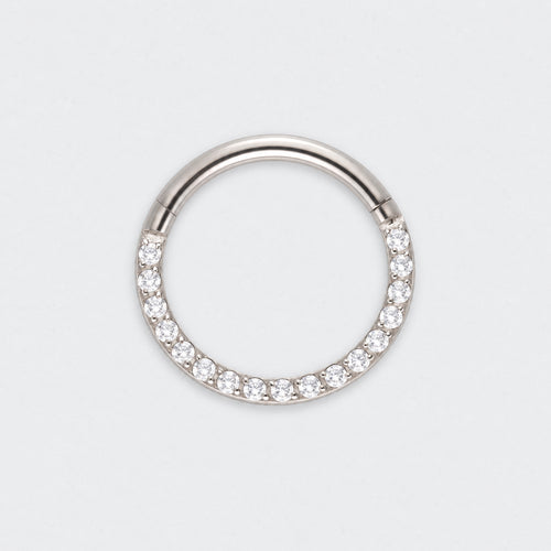 CZ Front Facing Segment Hinged Clicker Ring in Silver - Titanium