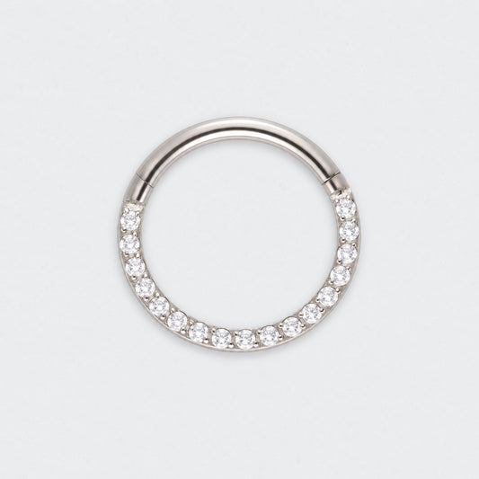 CZ Front Facing Segment Hinged Clicker Ring in Silver - Titanium