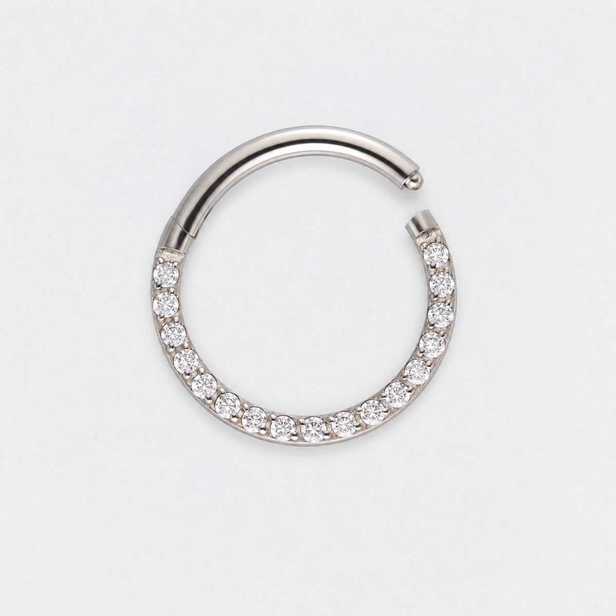 CZ Front Facing Segment Hinged Clicker Ring in Silver - Titanium