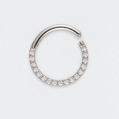 CZ Front Facing Segment Hinged Clicker Ring in Silver - Titanium