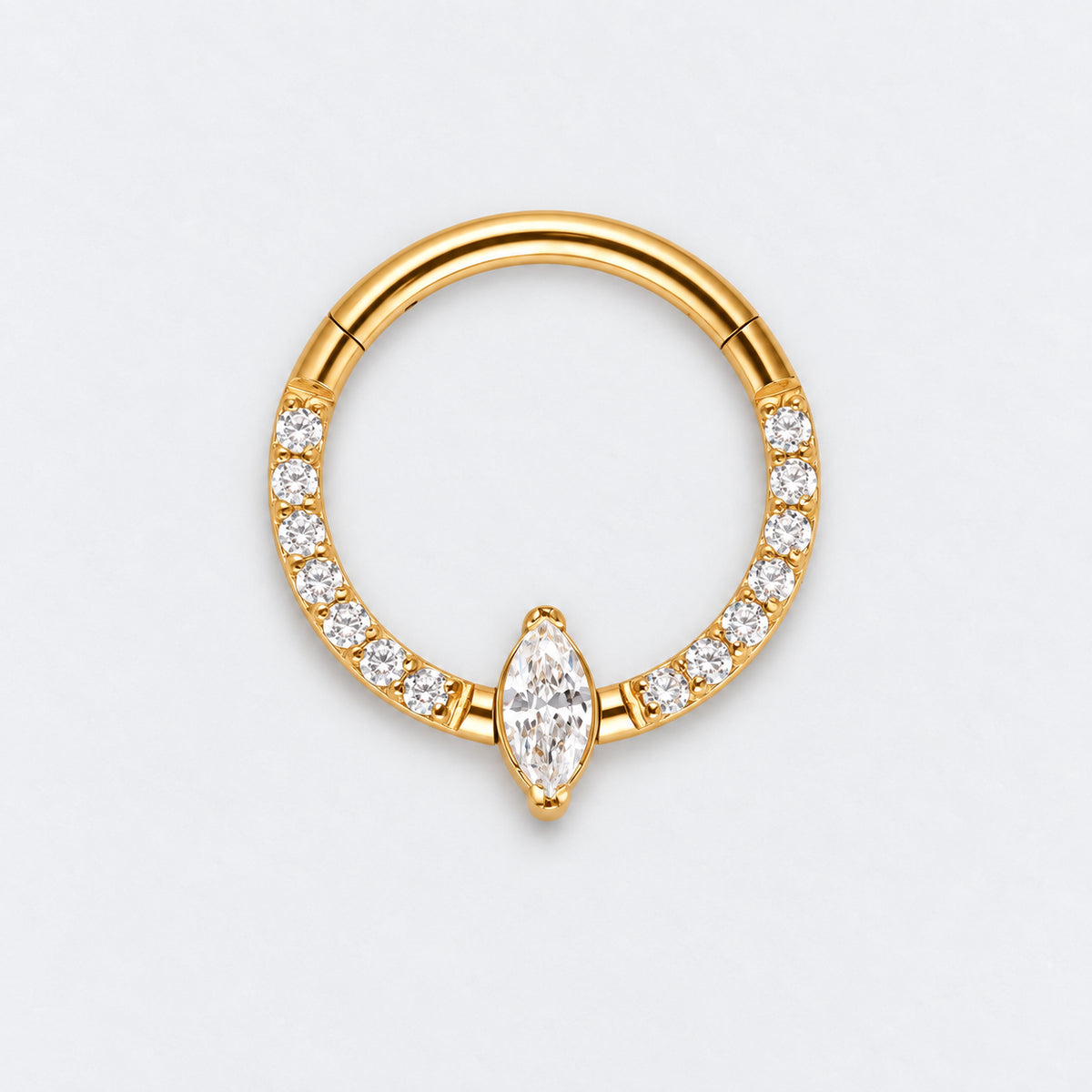 CZ Pave Face With Marquise Stone Centre Hinged Segment Clicker in Gold - Titanium