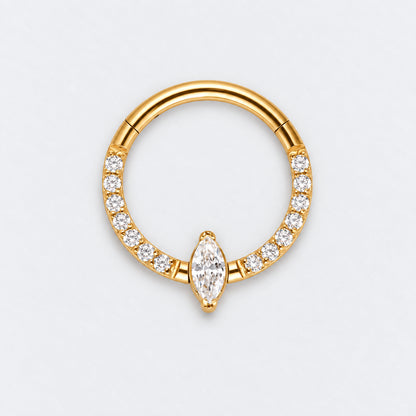 CZ Pave Face With Marquise Stone Centre Hinged Segment Clicker in Gold - Titanium
