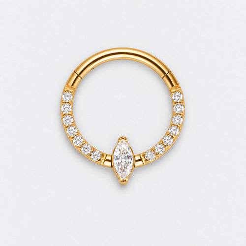 CZ Pave Face With Marquise Stone Centre Hinged Segment Clicker in Gold - Titanium