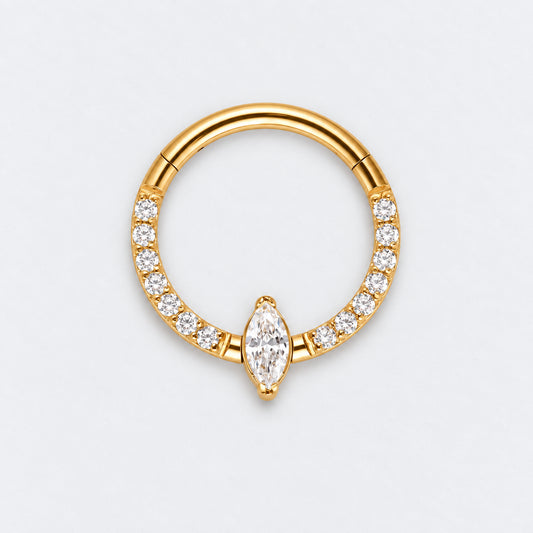 CZ Pave Face With Marquise Stone Centre Hinged Segment Clicker in Gold - Titanium