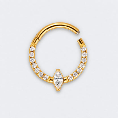 CZ Pave Face With Marquise Stone Centre Hinged Segment Clicker in Gold - Titanium