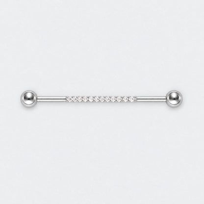 CZ Paved Pole Industrial Barbell in Silver - Titanium
