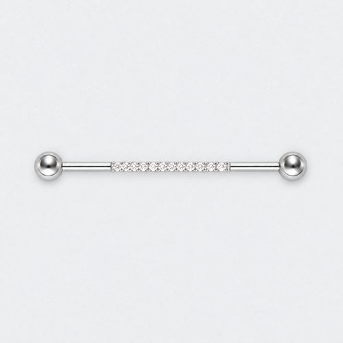 CZ Paved Pole Industrial Barbell in Silver - Titanium