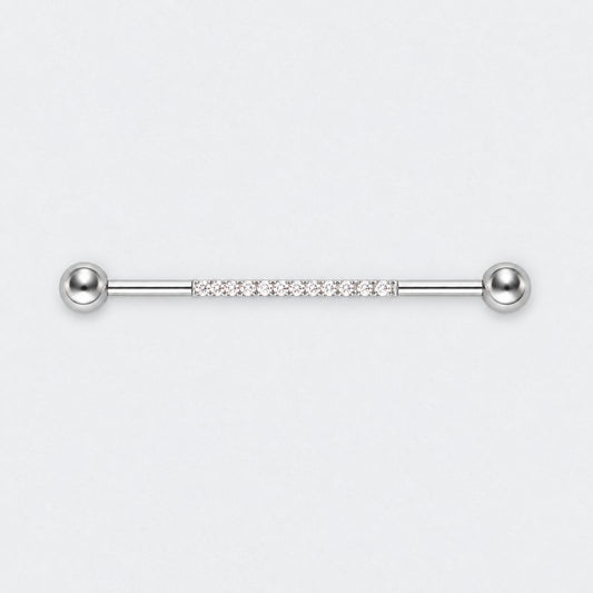 CZ Paved Pole Industrial Barbell in Silver - Titanium