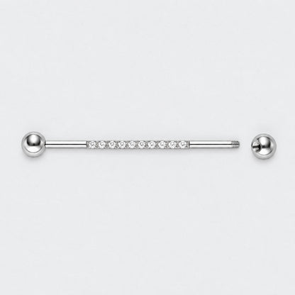 CZ Paved Pole Industrial Barbell in Silver - Titanium