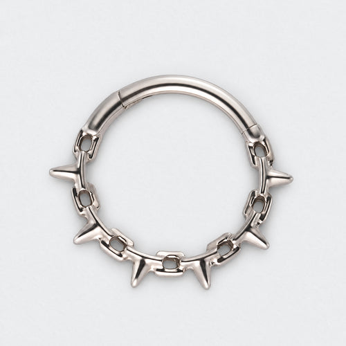 Chain & Spike Hinged Segment Hoop Ring in Silver - Titanium