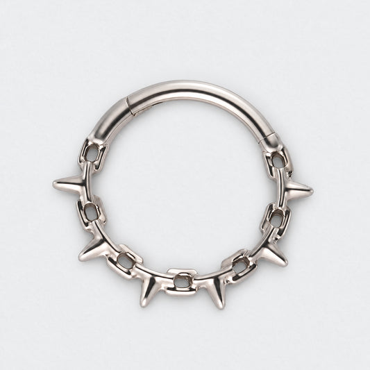 Chain & Spike Hinged Segment Hoop Ring in Silver - Titanium