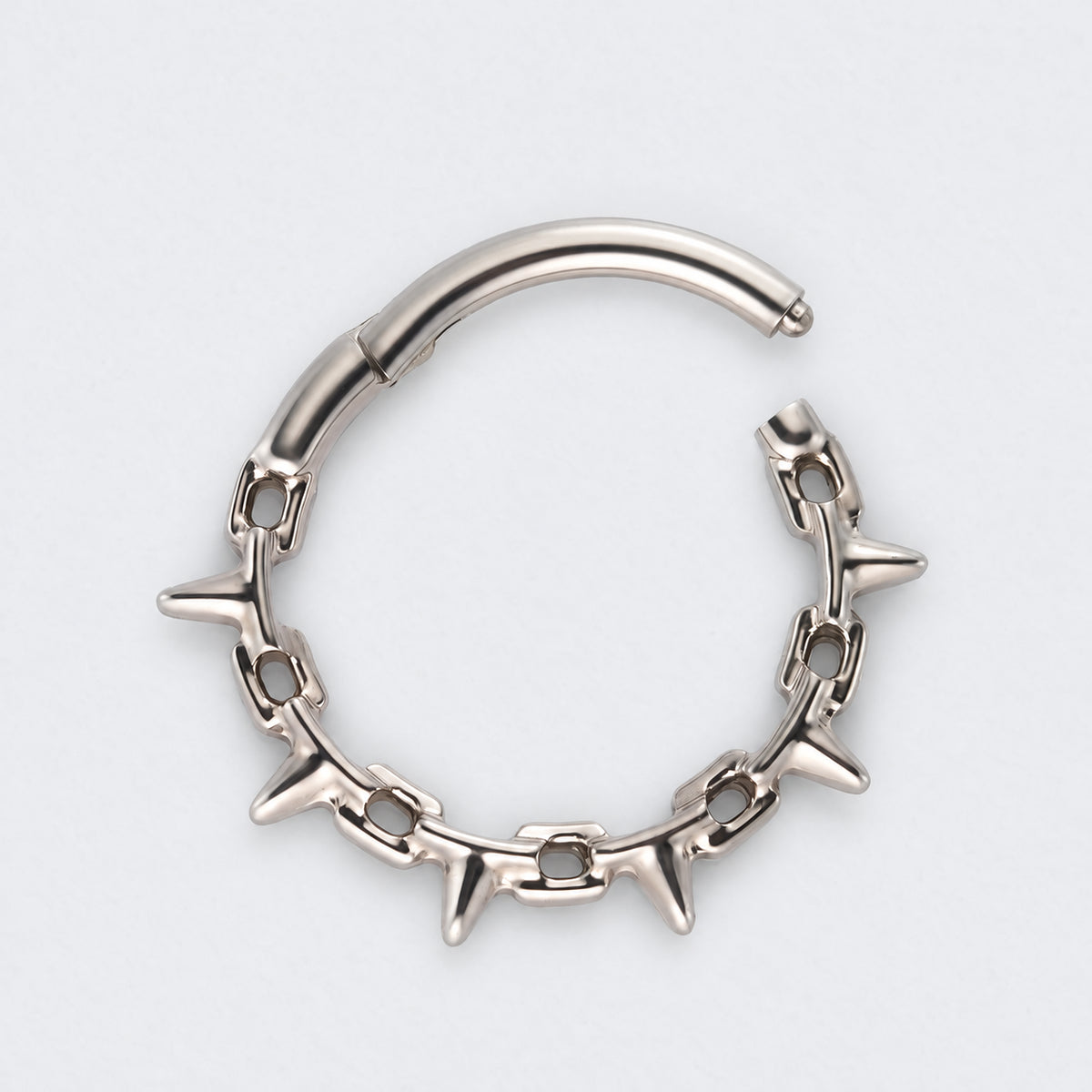 Chain & Spike Hinged Segment Hoop Ring in Silver - Titanium