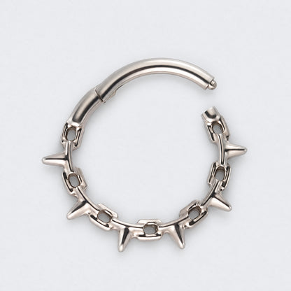 Chain & Spike Hinged Segment Hoop Ring in Silver - Titanium
