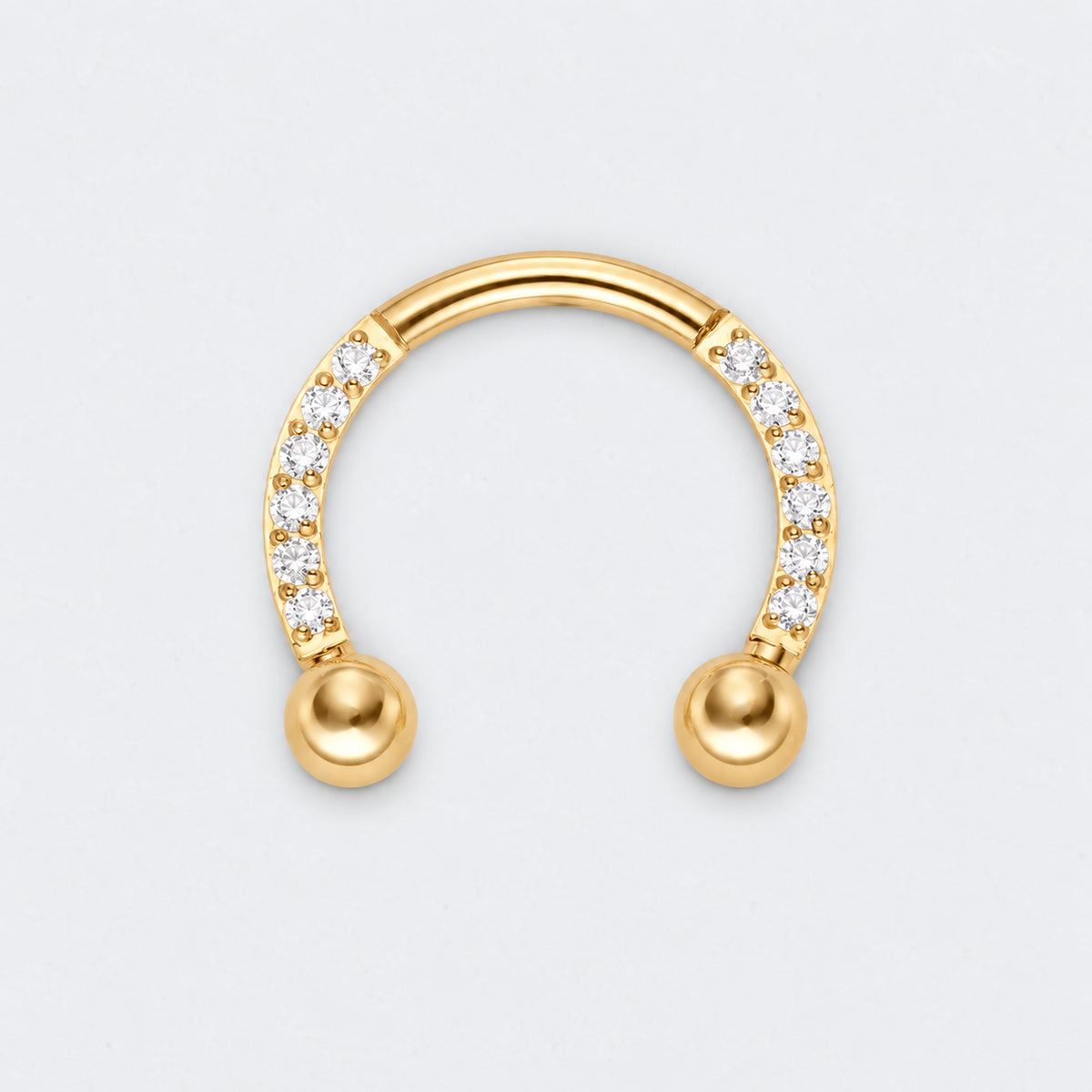 Circular Barbell with Balls CZ Front Facing Horseshoe in Gold - Titanium