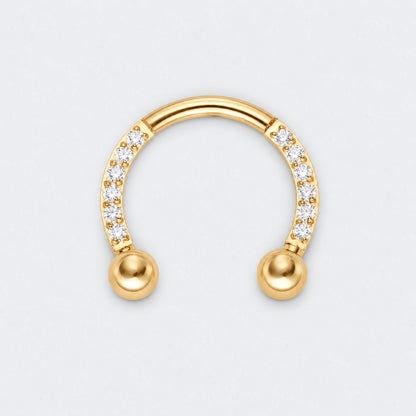 Circular Barbell with Balls CZ Front Facing Horseshoe in Gold - Titanium