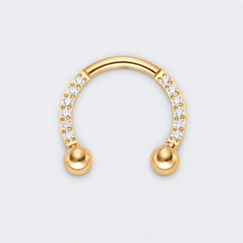 Circular Barbell with Balls CZ Front Facing Horseshoe in Gold - Titanium