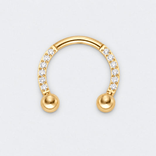 Circular Barbell with Balls CZ Front Facing Horseshoe in Gold - Titanium
