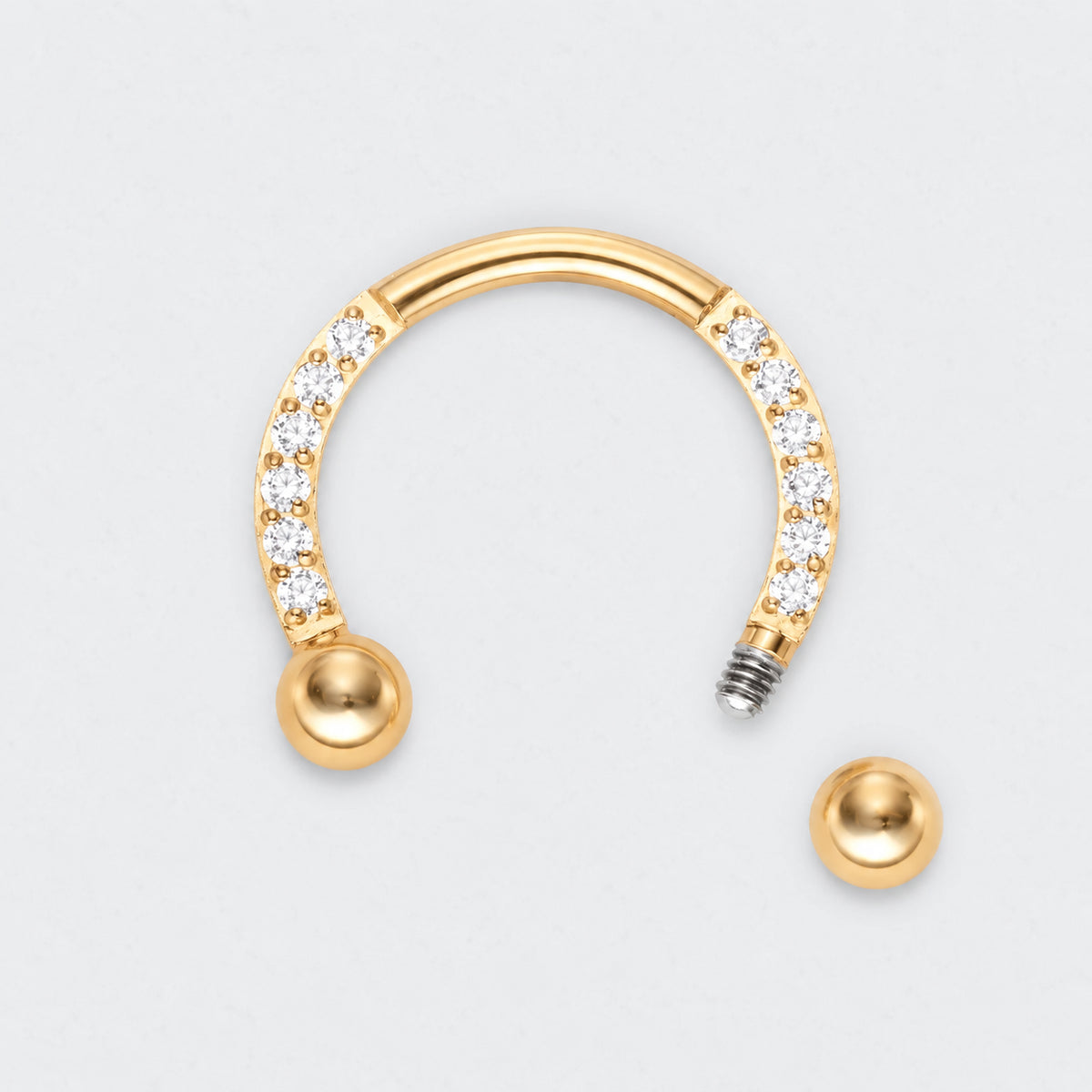 Circular Barbell with Balls CZ Front Facing Horseshoe in Gold - Titanium