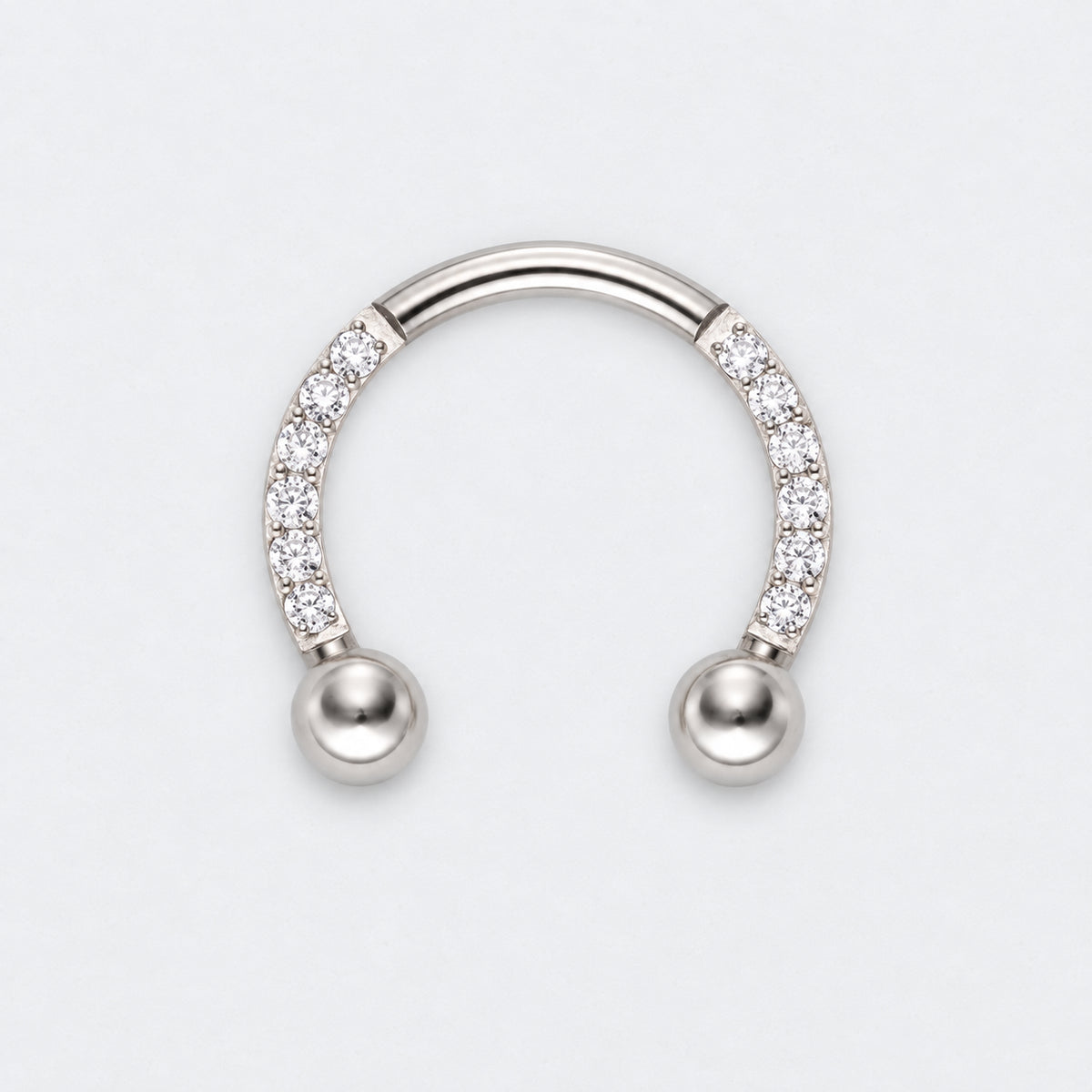Circular Barbell with Balls CZ Front Facing Horseshoe in Silver - Titanium